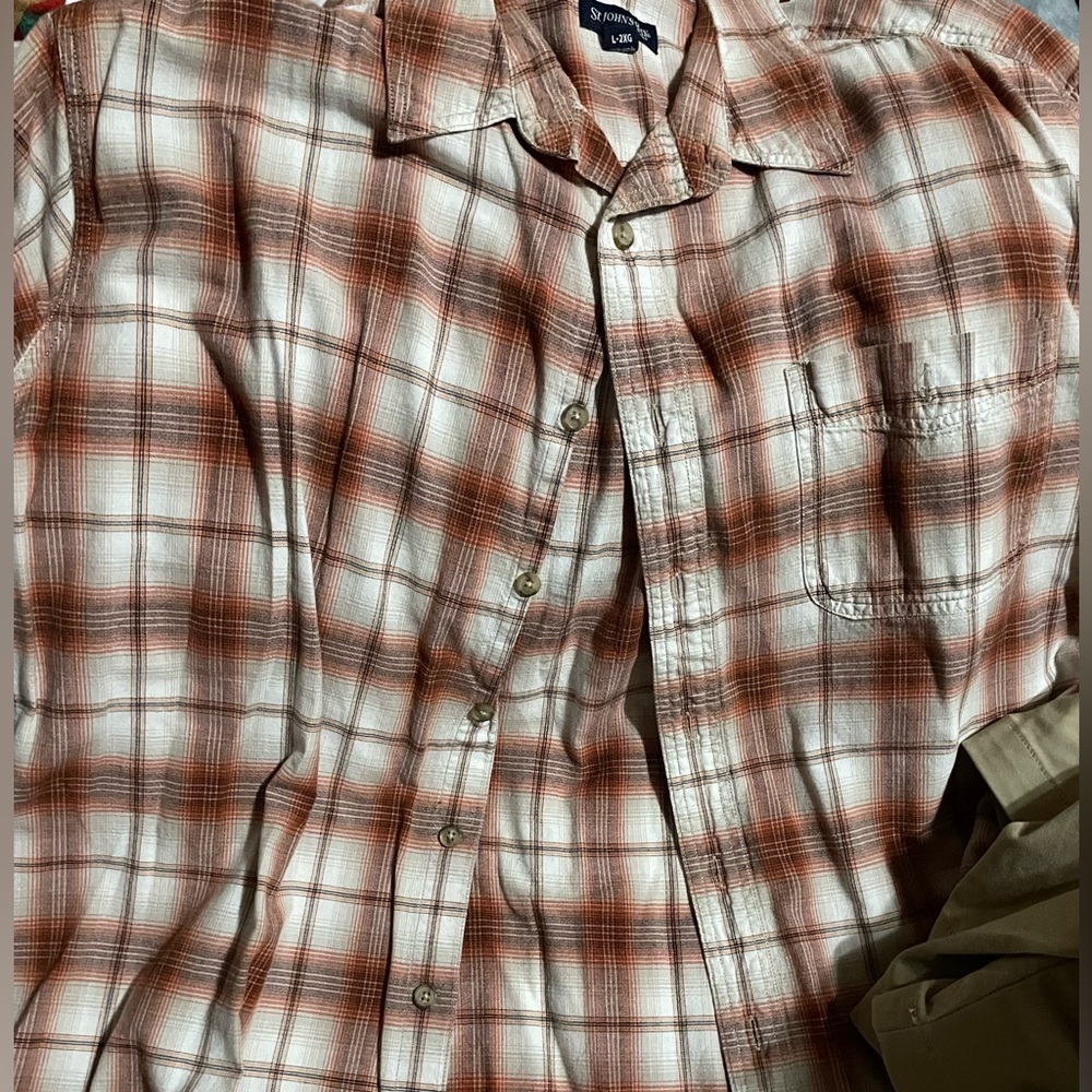 St. John's Bay Orange and White Plaid Casual Shirt